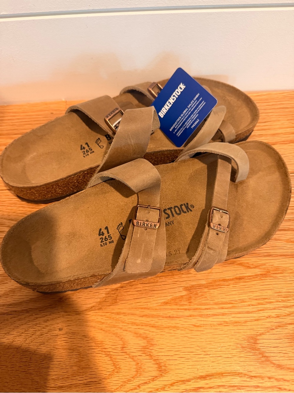 Birkenstock Two-Strap Taupe/Beige Sandals with Buckles